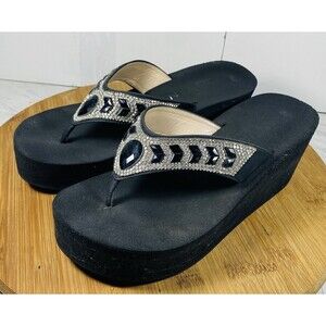 Jeweled High Platform Wedge Flip-flop Thong Sandals Sz 5.5
